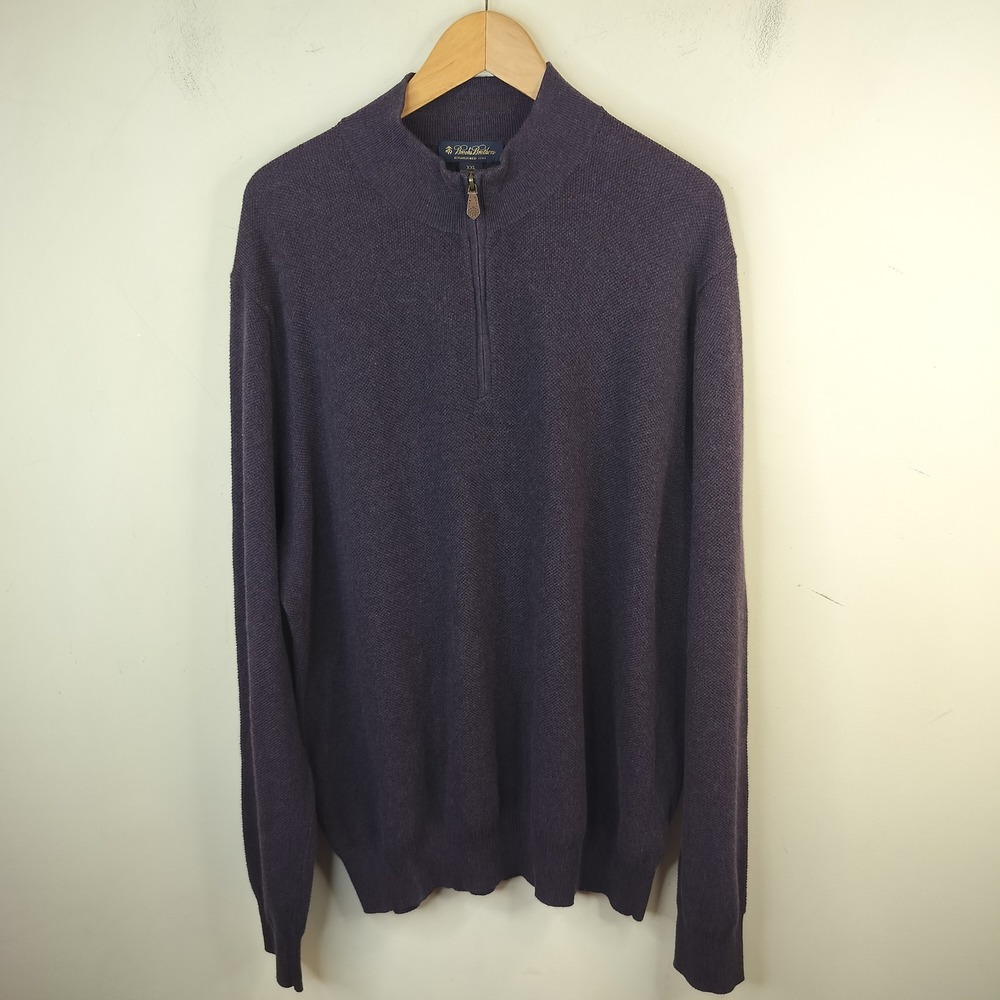 Brooks Brothers Cotton Cashmere Sweater Quarter Zip XXL 2XL Mens Purple